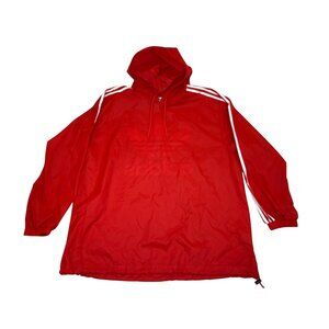 Adidas Mens Red Hooded Windbreaker Jacket With Drawstrings & Elastic Cuffs